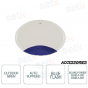 Self-powered outdoor siren with white body and flashing Blue - AMC