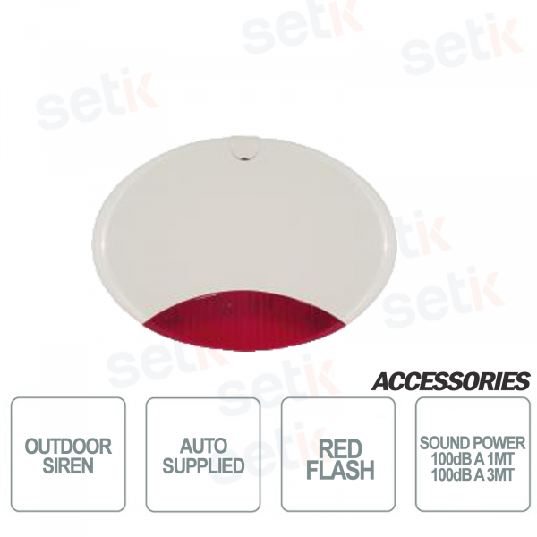 Self-powered outdoor siren with white body and flashing Red - AMC