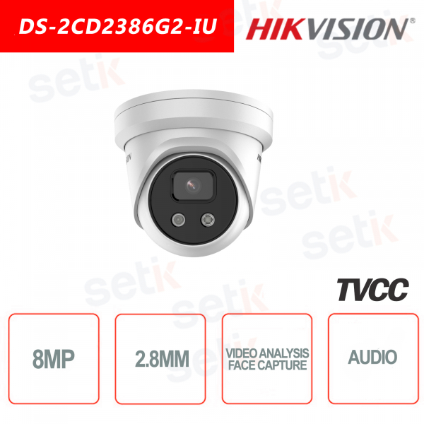 Caméra IP Hikvision ONVIF® PoE IR H.265 + Caméra Tourelle 8MP AUDIO