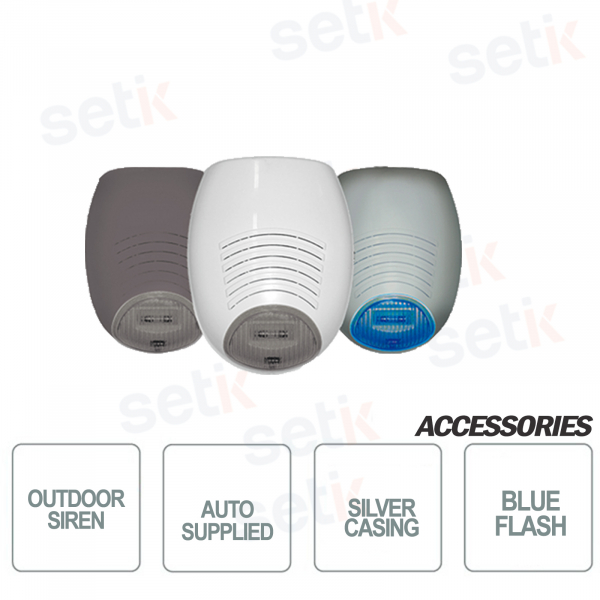 Self-powered outdoor siren with flashing Blue Socca Silver - AMC