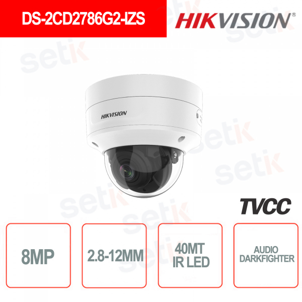 Telecamera Hikvision IP POE DARKFIGHTER AUDIO 8.0MP 2.8-12mm IR H.265+ Dome 8MP