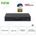 NVR Onvif PoE WizSense 4 canales H.265 4K Ultra HD - Inteligencia artificial - Hasta 12MP 4K - Dahua