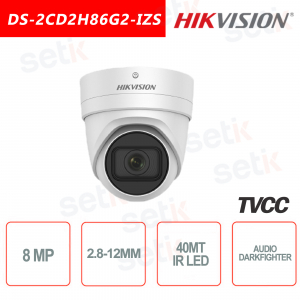 Hikvision Caméra IP POE DARKFIGHTER Alarme Audio 8.0MP 2.8-12mm IR H.265 + Tourelle 8MP