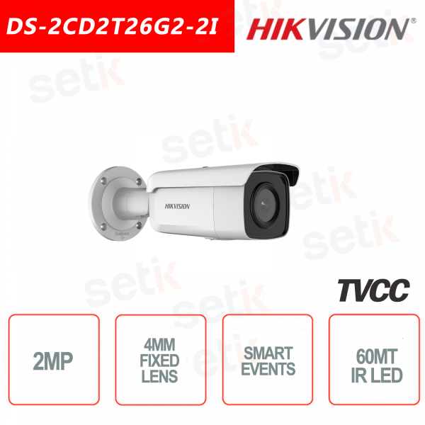 Telecamera Hikvision IP POE 2.0MP 4mm IR H.265+ Intelligenza Artificiale Bullet Camera 2MP