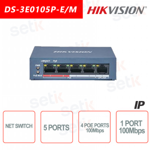 Conmutador Hikvision de 5 puertos ~ 4 puertos PoE de 100 Mbps ~ 1 conmutador de red con puerto Ethernet de 100 Mbps