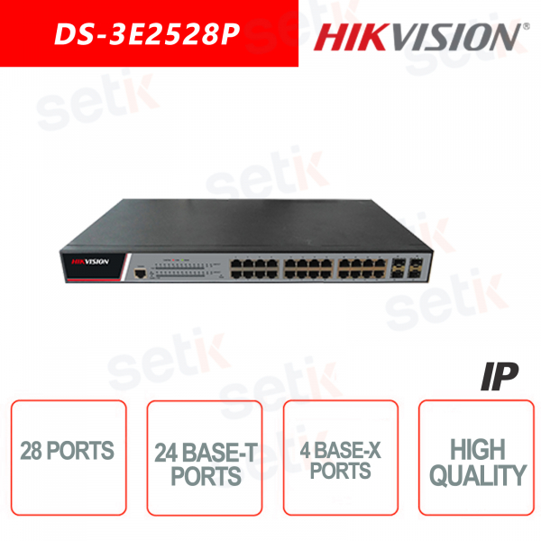 Conmutador Hikvision 24 puertos 10/100 / 1000Base-T - 4 puertos 1000Base-X SFP - Red de conmutador de consola de 1 puerto