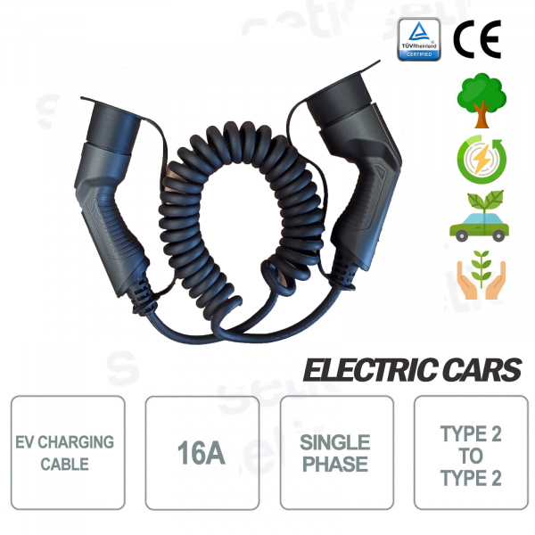 Câble de recharge pour voiture électrique EV du type 2 au type 2 16A monophasé