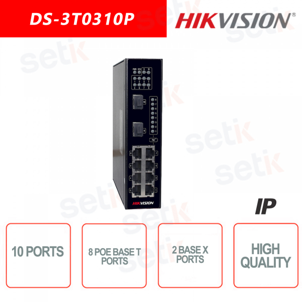 Switch industrial Hikvision 8 puertos PoE 100 Base-T - 2 puertos 1000Base-X - Switch de red