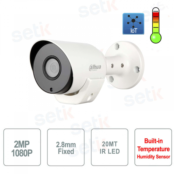 Caméra pour extérieur HD 2MP CVI 2.8mm Capteur de température et d'humidité IR - Dahua IoT