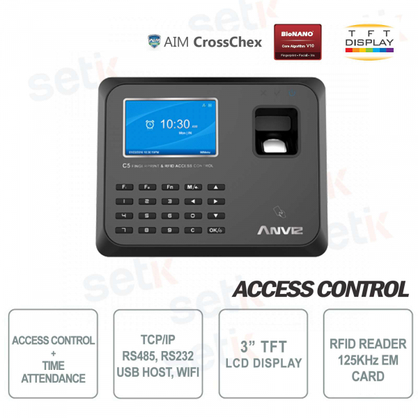 Terminale Controllo Accessi e Presenze RFID EM 125KHz C5 WiFi Anviz