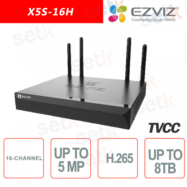 Ezviz X5S-16H WiFi NVR Videoregistratore IP ONVIF 5 Megapixel 16 Canali 1HDD HDMI H265