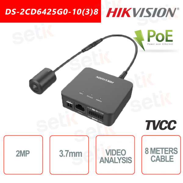 Hikvision camera with external lens 2MP 3.7mm Video analysis Face detection - 8 meters cable