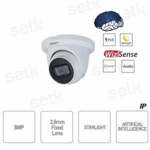 Cámara AI IP ONVIF® PoE 8MP Óptica fija Análisis de video Starlight