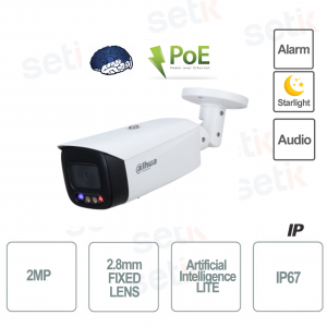 AI Lite IP ONVIF® PoE 2MP 2.8mm Starlight Full Color Bullet Camera - Dahua