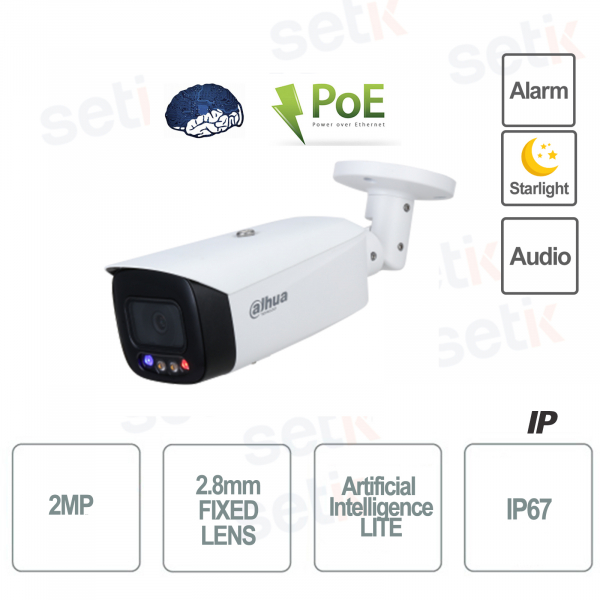 Caméra couleur Starlight Bullet AI Lite IP ONVIF® PoE 2MP 2,8 mm - Dahua