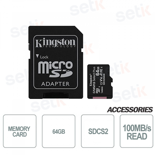 Carte microSD Canvas Select 64 Go Classe 10 - 100 Mo / s - SDCS2 - Kingston