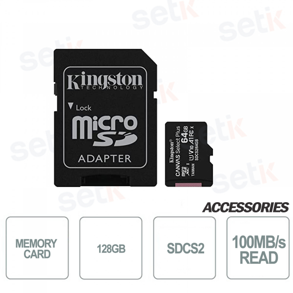 Carte microSD Canvas Select 128 Go UHS-I Classe 10 - SDCS2 - Kingston