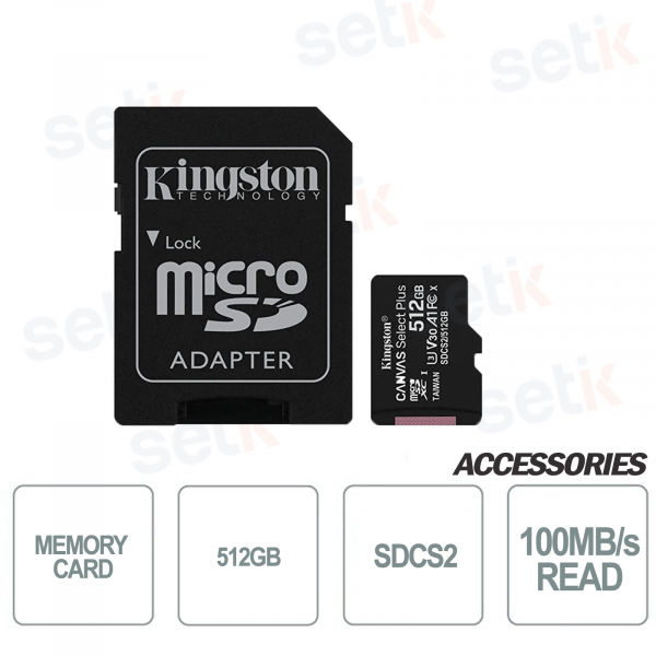 Carte microSD Canvas Select 512 Go UHS-I Classe 10 - SDCS2 - Kingston