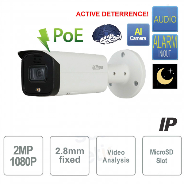 Caméra IP Dahua AI à dissuasion active Starlight ONVIF® PoE 2MP 2,8 mm