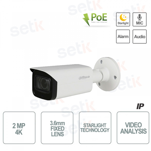 IP Camera Onvif Poe Dahua 2MP 3.6mm Starlight Video Analysis