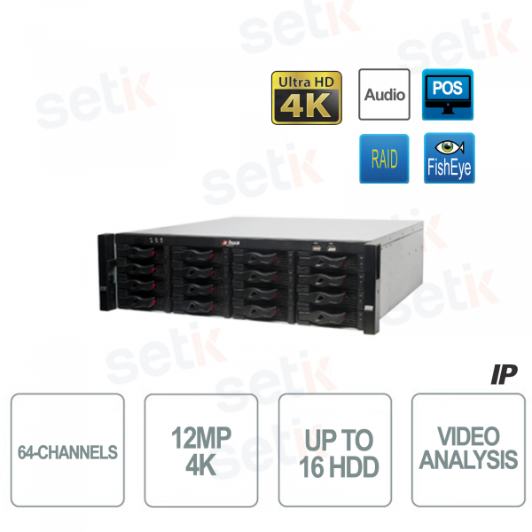IP NVR 64 Canales 4K ULTRA-HD 12MP 16HDD Audio POS RAID Alarma - Dahua
