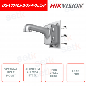 Soporte de poste vertical HIKVISION DS-1604ZJ-BOX-POLE-P, ideal para cámaras domo de velocidad, con caja de conexiones.