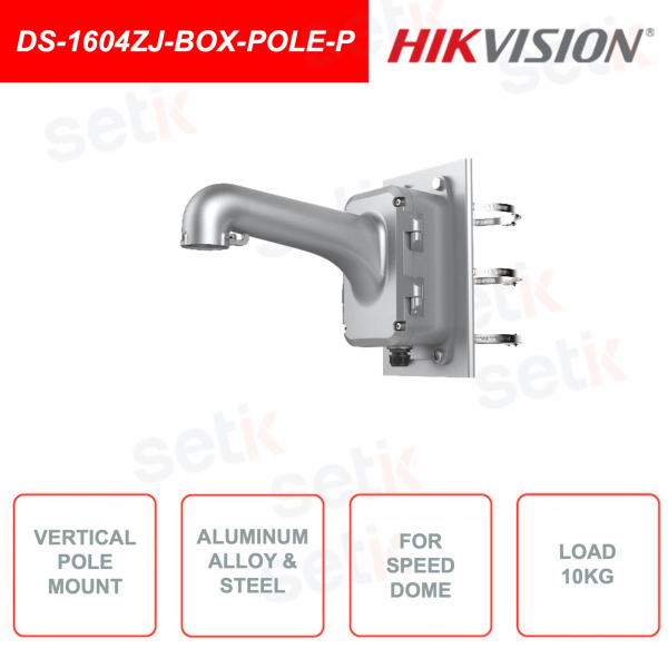 Staffa per asta verticale HIKVISION DS-1604ZJ-BOX-POLE-P, ideale per telecamere speed dome, con scatola di giunzione.