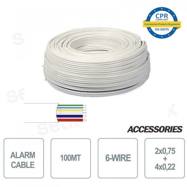 Madeja 100 metros cable alarma 6 hilos 4 + 2 2x0 75 4x0 22 para instalación y sistemas de seguridad