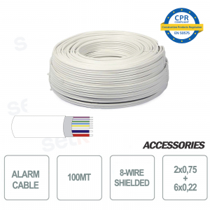 Skein of 100 meters 8-wire shielded alarm cable 6 + 2 2x0 75 6x0 22 for installation and security systems
