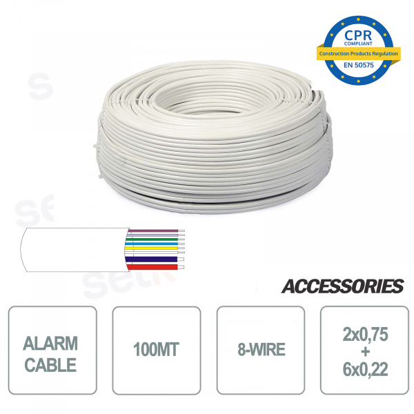 100 meter hank of 8 wire alarm cable 6+2 2x0 75 6x0 22 for installation and security systems