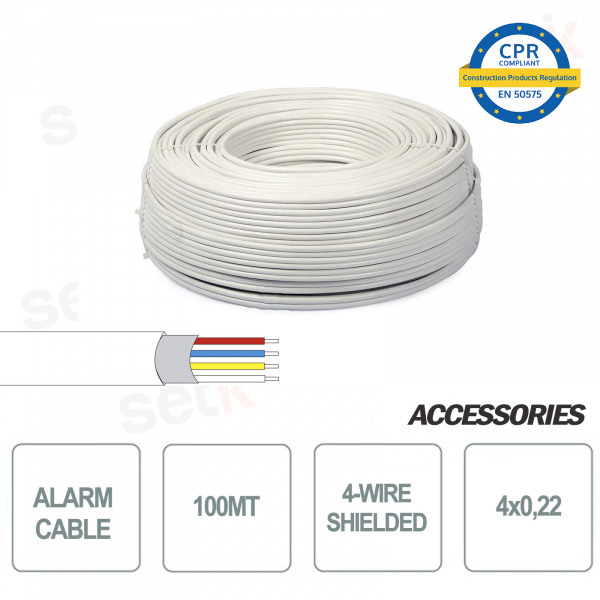 100 meter skein of 4 wire 4x0 22 shielded alarm cable for installation and security systems
