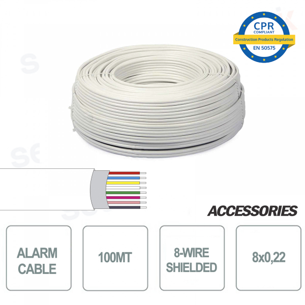 100 meter skein of 8-wire shielded alarm cable 8x0 22 for security systems and systems