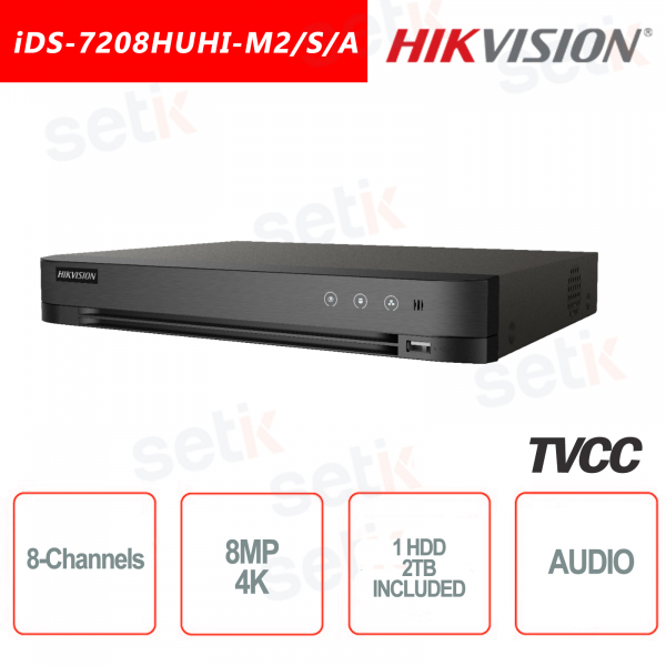 Hikvision DVR 8 Channels 8MP 4K ULTRA HD + HDD 2TB Audio Facial Detection