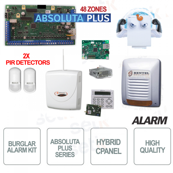Promo Home Alarm Kit Bentel Professional Burglar Alarm Absoluta Plus ABS48-IP Zone + Perimeter Sensors