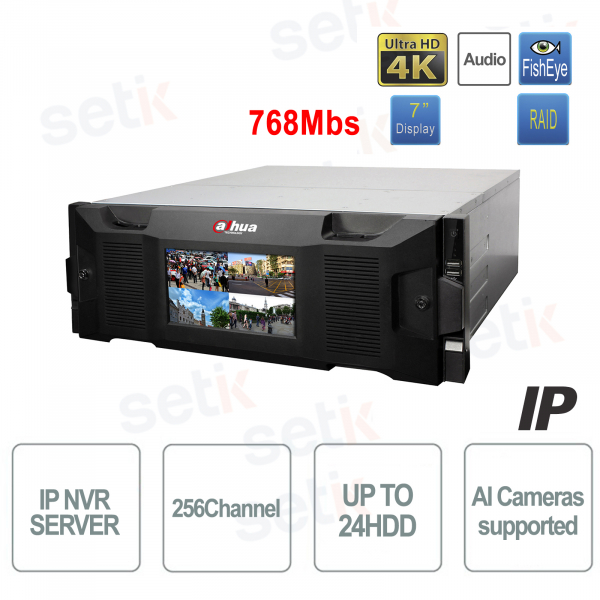 Super NVR IP Server 256 Canali 4K 12MP 24HDD 768Mbps Ridondante Raid Display Dahua