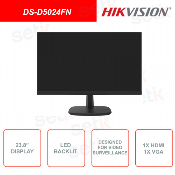 Monitor TFT-LED FullHD 1920x1080 da 23.8 pollici per sistemi di videosorveglianza