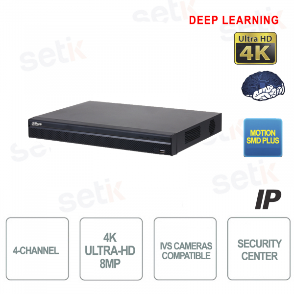 Grabador IP Dahua NVR de 4 canales 4K 8MP para cámaras de videovigilancia