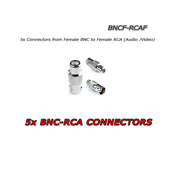 Conectores hembra 5X BNC a RCA hembra para CCTV Audio / Video