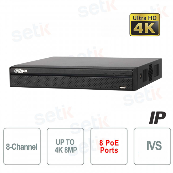 NVR IP a 8 Canali 4K H.265 8MP 8 PoE - Dahua