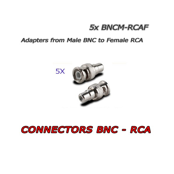 5 x BNC Male to RCA Female Connectors for CCTV - Audio/Video