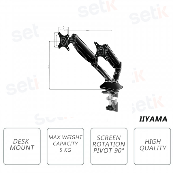 Soporte de sobremesa para pantallas planas con doble brazo de resorte - IIYAMA