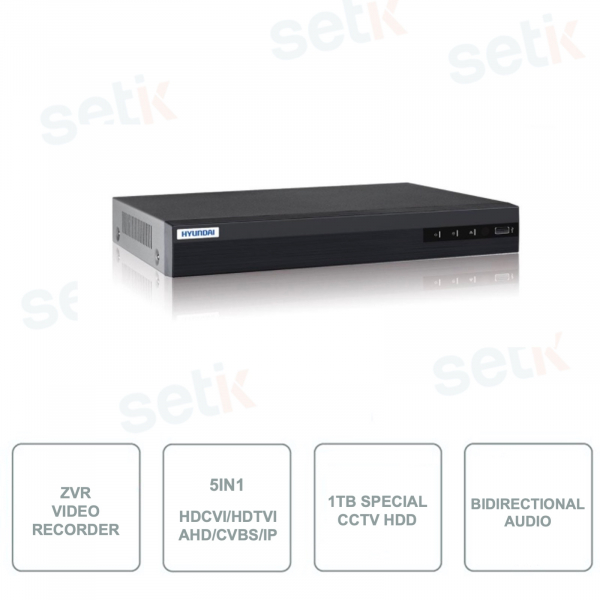 HYU-373-1TB - ZVR 4 Channel - 5in1 HDCVI / HDTVI / AHD / CVBS + 1 Channel IP - Special 1TB HDD for CCTV Included