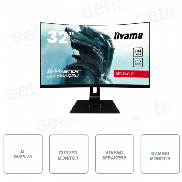 Monitor Curvo G-MASTER GB3266QSU-B1IIYAMA 31.5" - VA LED - Ideale per il Gaming - 144hz - Free Sync - HDMI