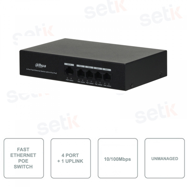 PFS3005-4ET-36 - DAHUA - 4 Port PoE Switch - Non Gestionabile - 1 Porta Uplink - 10/100Mbps