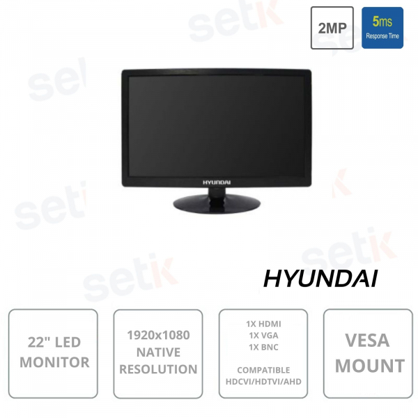 22-Zoll-LED-Monitor - HYU-459 Hyundai - 16: 9-Auflösung 1920 x 1080 HDCVI / HDTVI / AHD