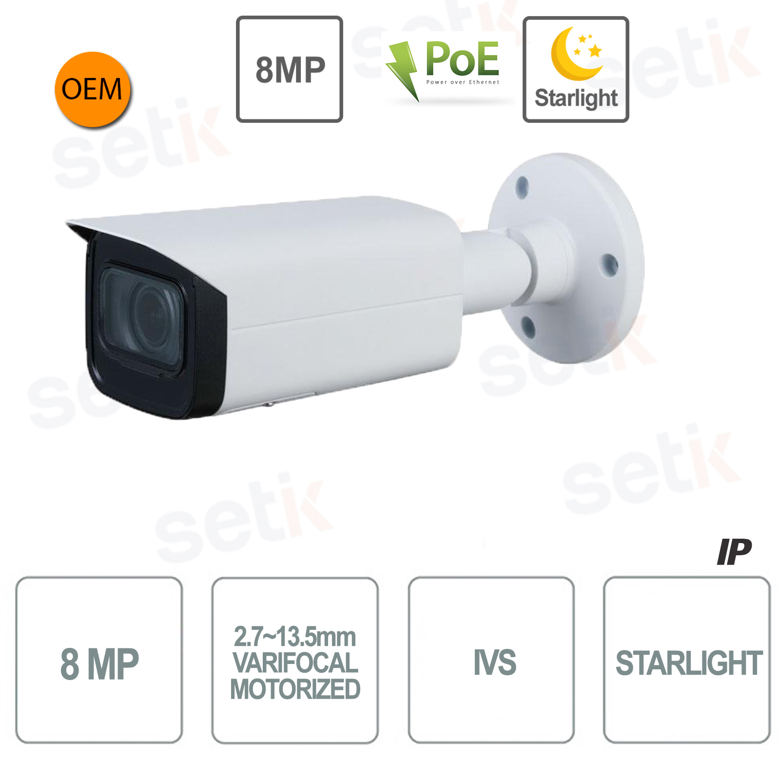 IPC-280 Cámara de Seguridad IP PoE de 8MP en Interiores Compatible con Hikvision al Aire Libre Gran Angular 2.8 mm Compatible con Onvif Resistente a la Intemperie IP66 