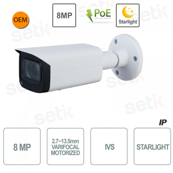 Telecamera bullet IP Onvif PoE IVS 8MP Motorizzata Starlight Dual Stream - Dahua