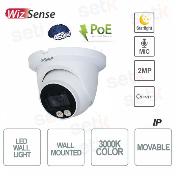 Cámara IP AI ONVIF® PoE 2MP 2.8mm Starlight Micrófono de torreta a todo color Dahua