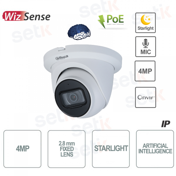AI IP Camera ONVIF PoE 4MP 2.8mm Starlight Dome Microphone Dahua