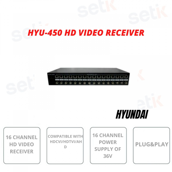 Receptor de video HD de 16 canales, HDCVI / HDTVI / AHD, fuente de alimentación de 16 canales y 36 voltios - HYU-450 - Hyundai